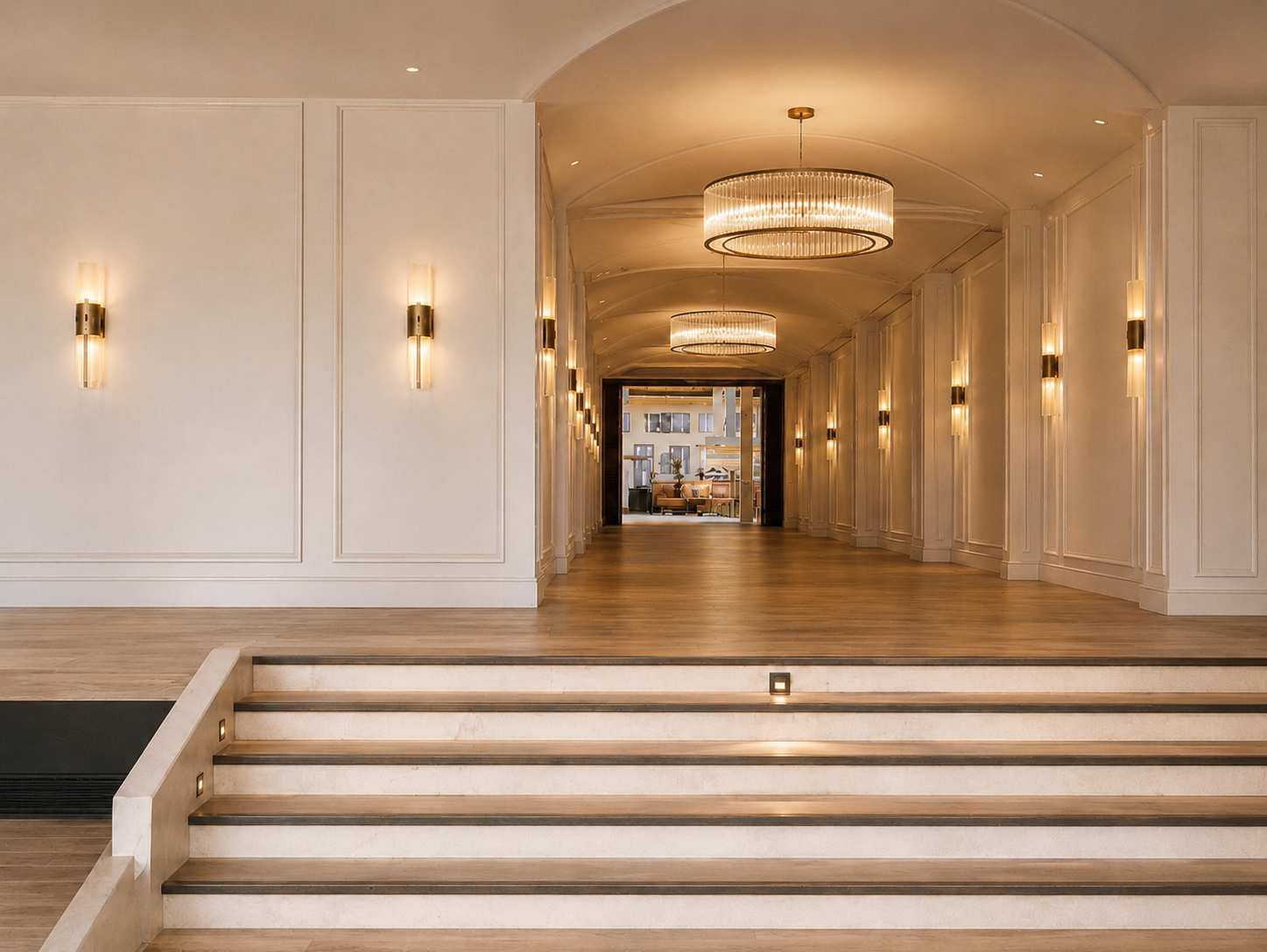 Houston conference venue with high ceilings and warm lighting